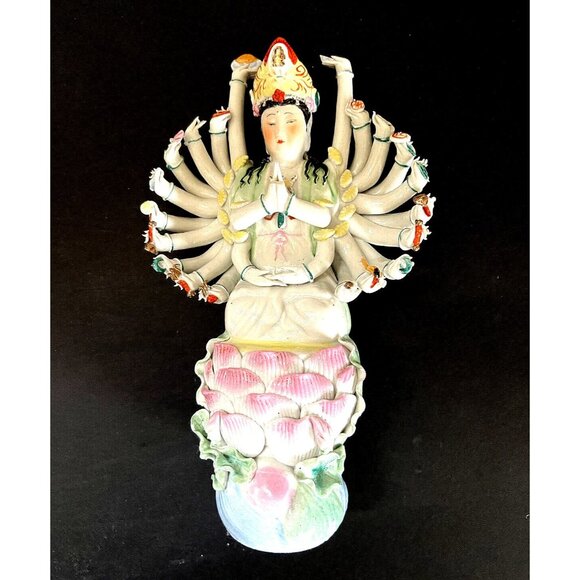 Chinese Goddess of Mercy Thousand Hand Guan Yin Bodhisattva Porcelain Figurine